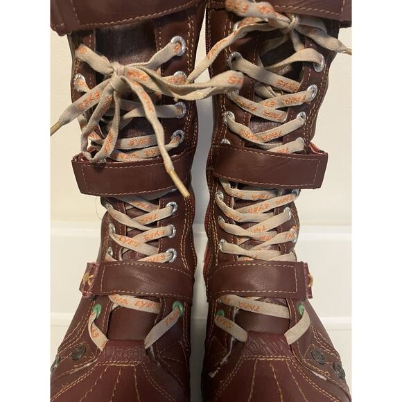 TMA EYES German Women’s Red Leather Boots Lace Up Zipper Faux Fur Size 8 US - Picture 9 of 13